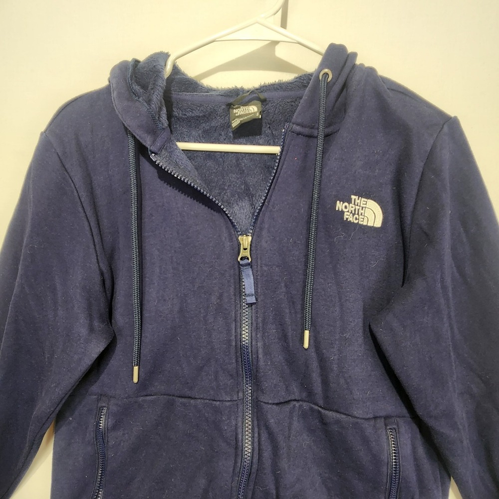 The North Face Women's Casual Hooded Full Zip Fleece Jacket Navy Blue Size S - Picture 3 of 9